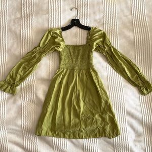 Green off the shoulder puff dress